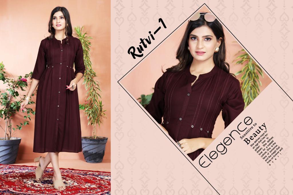 Rutvi 01 Latest Fancy Designer Ethnic Wear Rayon Anarkali Kurti Collection